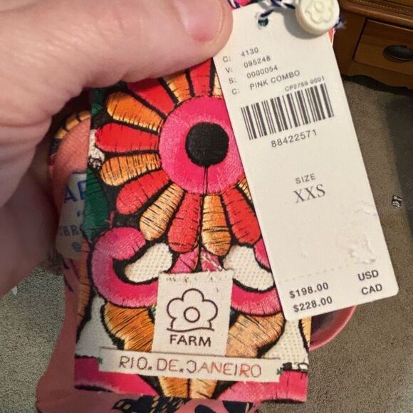 Farm Rio Anthropologie Printed Shift Mini Dress bell sleeves oversized pink comb - Picture 10 of 15